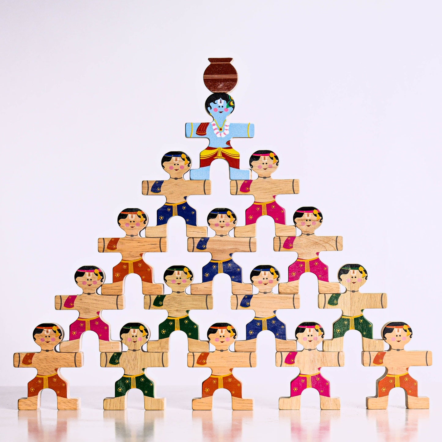 Krishna stacking toy arranged in a pyramid shape representing dahi handi festival