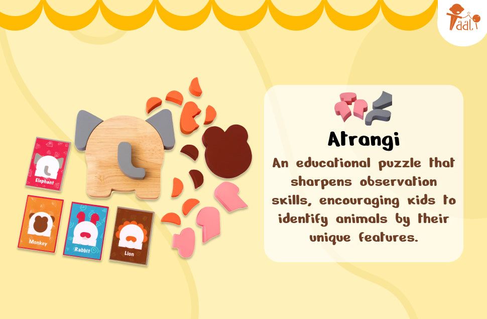 Educational animal puzzle for children with animal shapes and pieces with useful information