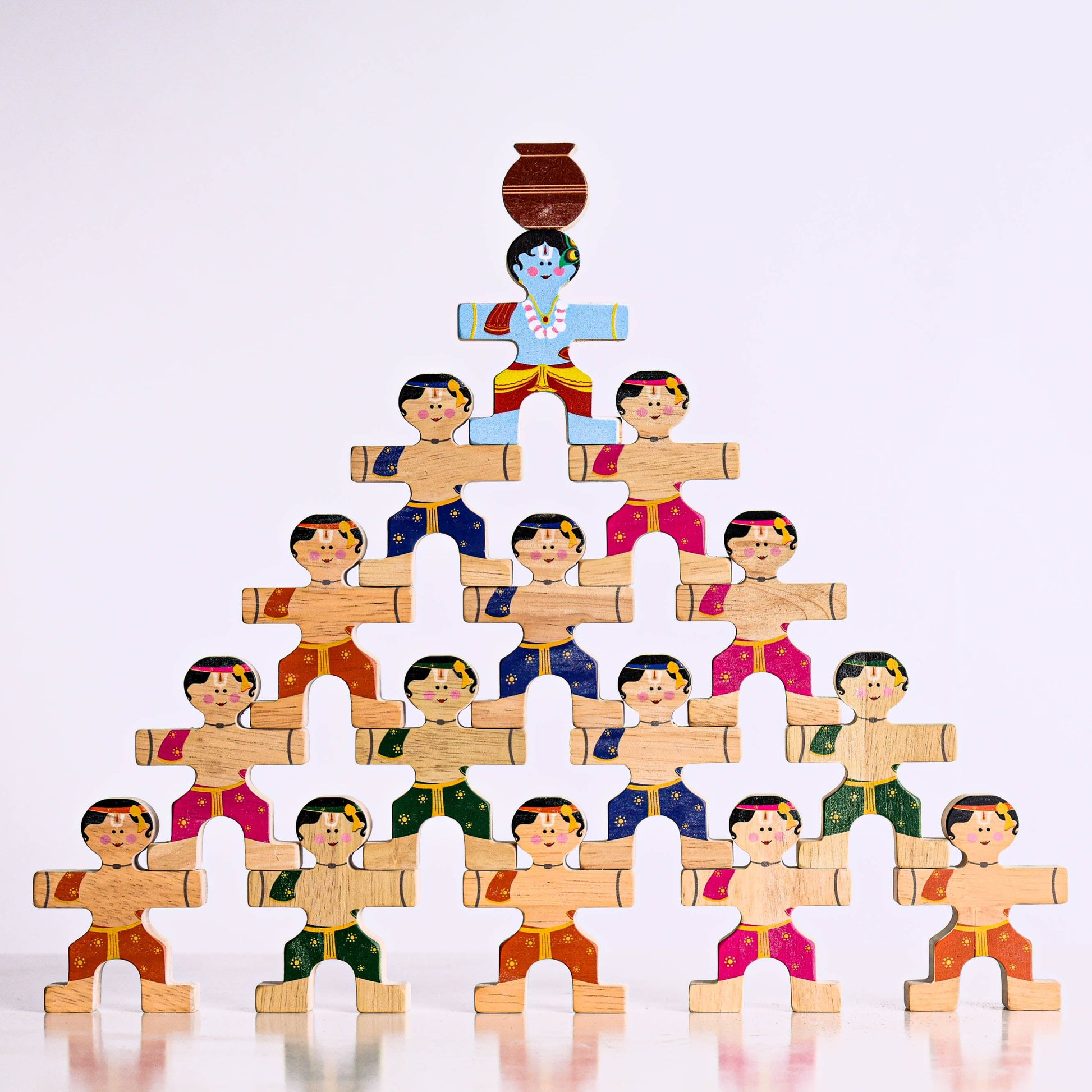 Krishna stacking toy arranged in a pyramid shape representing dahi handi festival